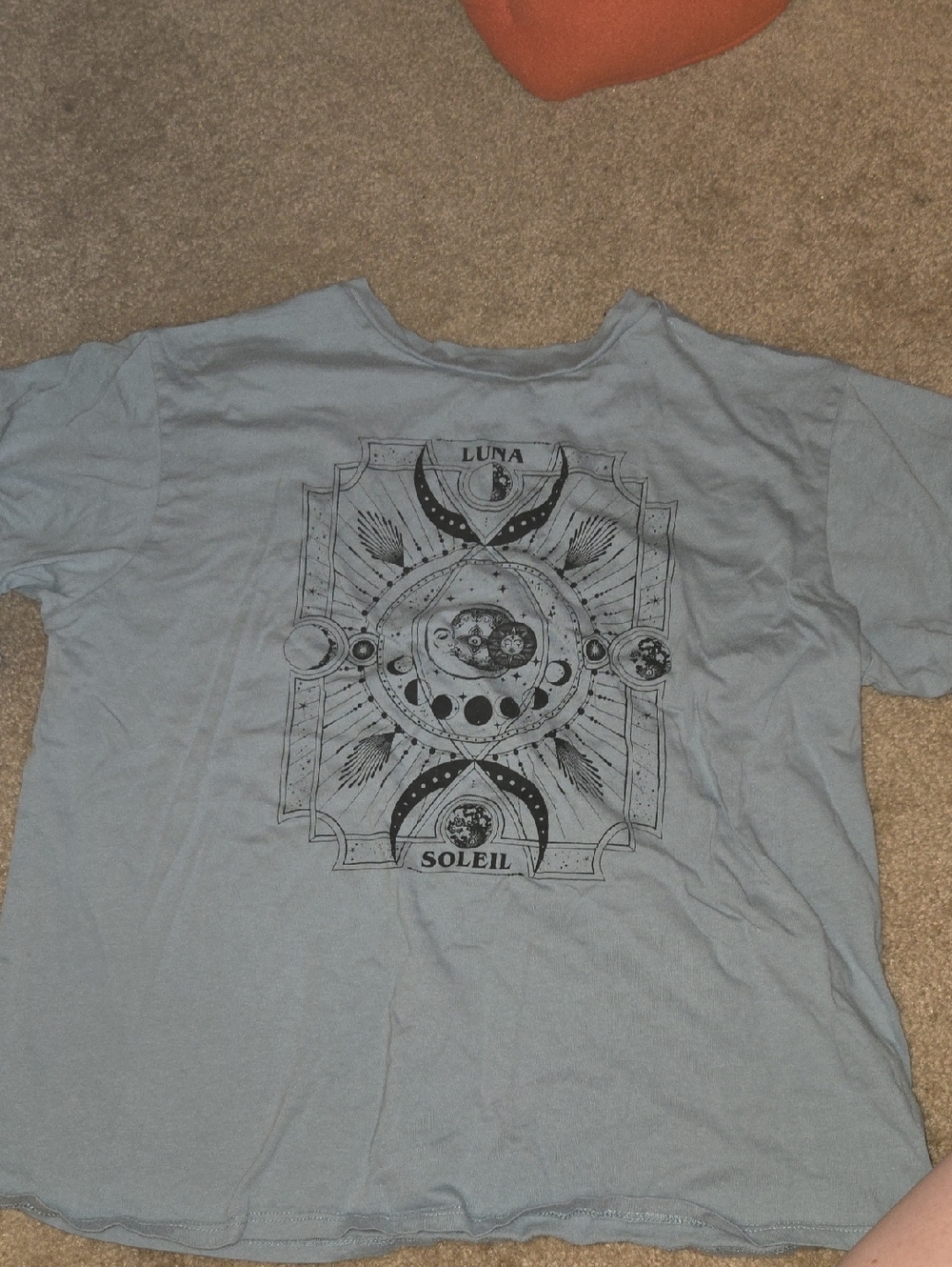 french pastry Light Blue Short-Sleeve Tee with Celestial Graphic